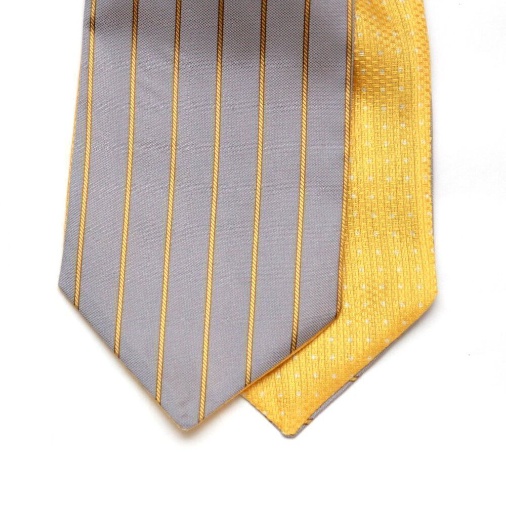 Men's Reversible 100% Silk Cravat Ascot Yellow Gray Stripe w/ Box A166 - Picture 2 of 6